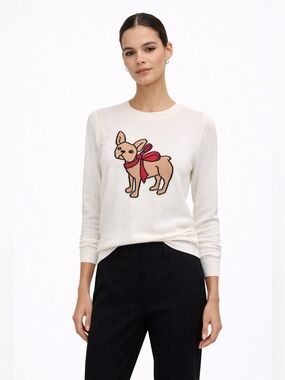 NWT Banana Republic Frenchie Intarsia Sweater Sz XS Cream Lightweight Puppy Dog